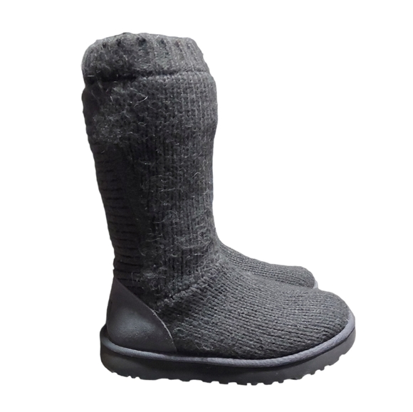UGG Women's Dark Grey 12" Tall Fuzzy Woven Boots Size 6 - Picture 5 of 9